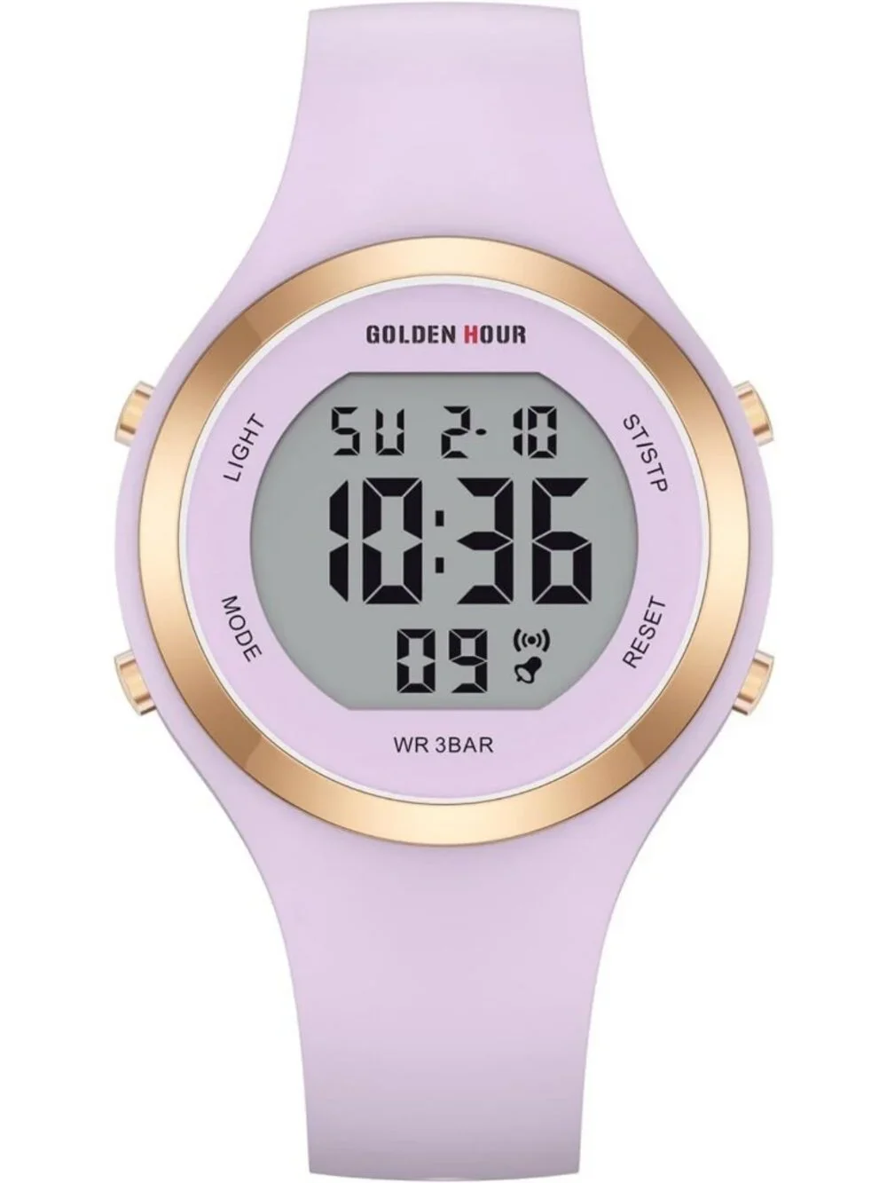 Waterproof Sport Women's Digital Chronograph Watch with Silicone Strap - Gold